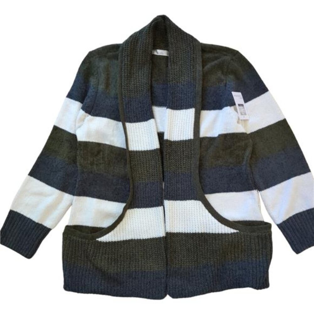 New 89th and Madison Chenille Colorblock Cardigan Olive Forest Women's XL